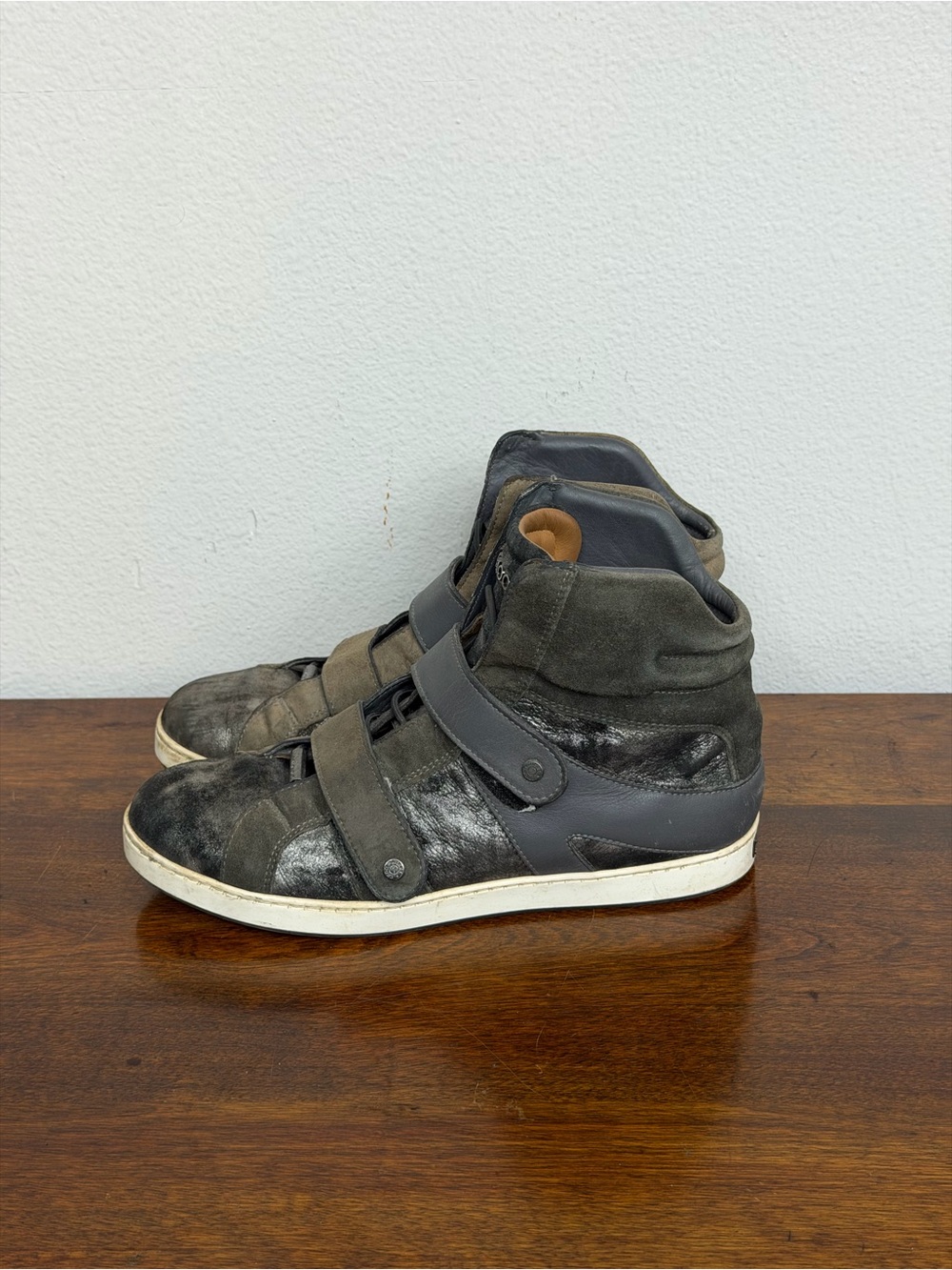Jimmy Choo Yazz High Top Sneakers Size 37.5 Grey Black Mixed Material Star Pearl